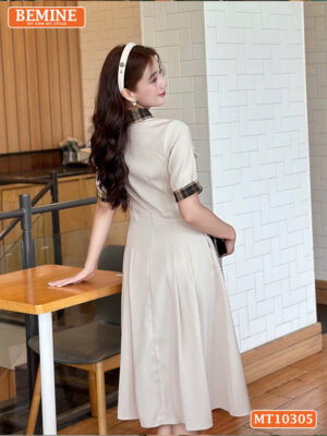 Đầm thiết kế BEMINE cổ đức phối kẻ caro MT10305