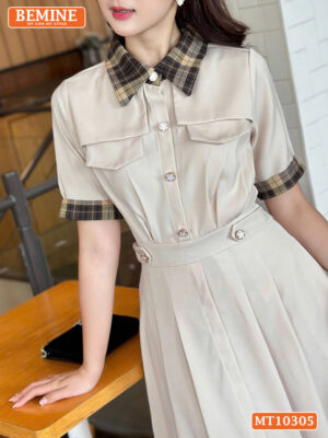 Đầm thiết kế BEMINE cổ đức phối kẻ caro MT10305