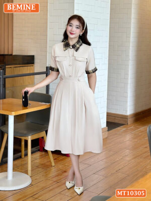 Đầm thiết kế BEMINE cổ đức phối kẻ caro MT10305
