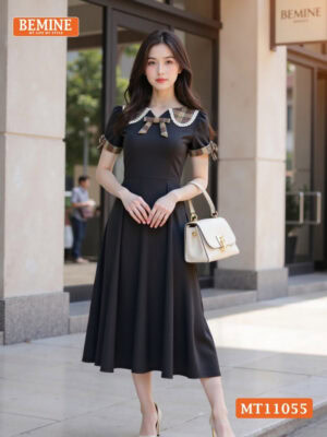 Đầm thiết kế BEMINE cổ phối caro viền ren MT11055