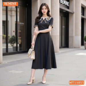 Đầm thiết kế BEMINE cổ phối caro viền ren MT11055