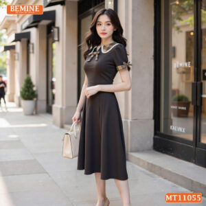 Đầm thiết kế BEMINE cổ phối caro viền ren MT11055