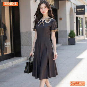 Đầm thiết kế BEMINE cổ phối caro viền ren MT11055