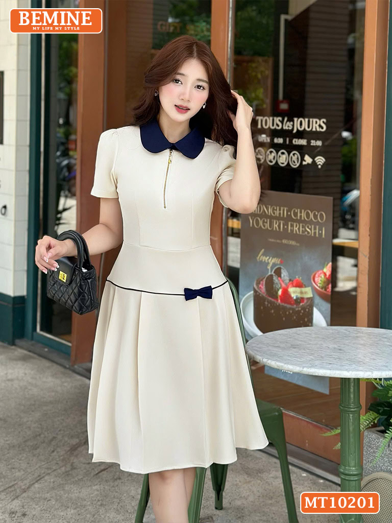 Đầm thiết kế BEMINE cổ sen có khóa kéo MT10201