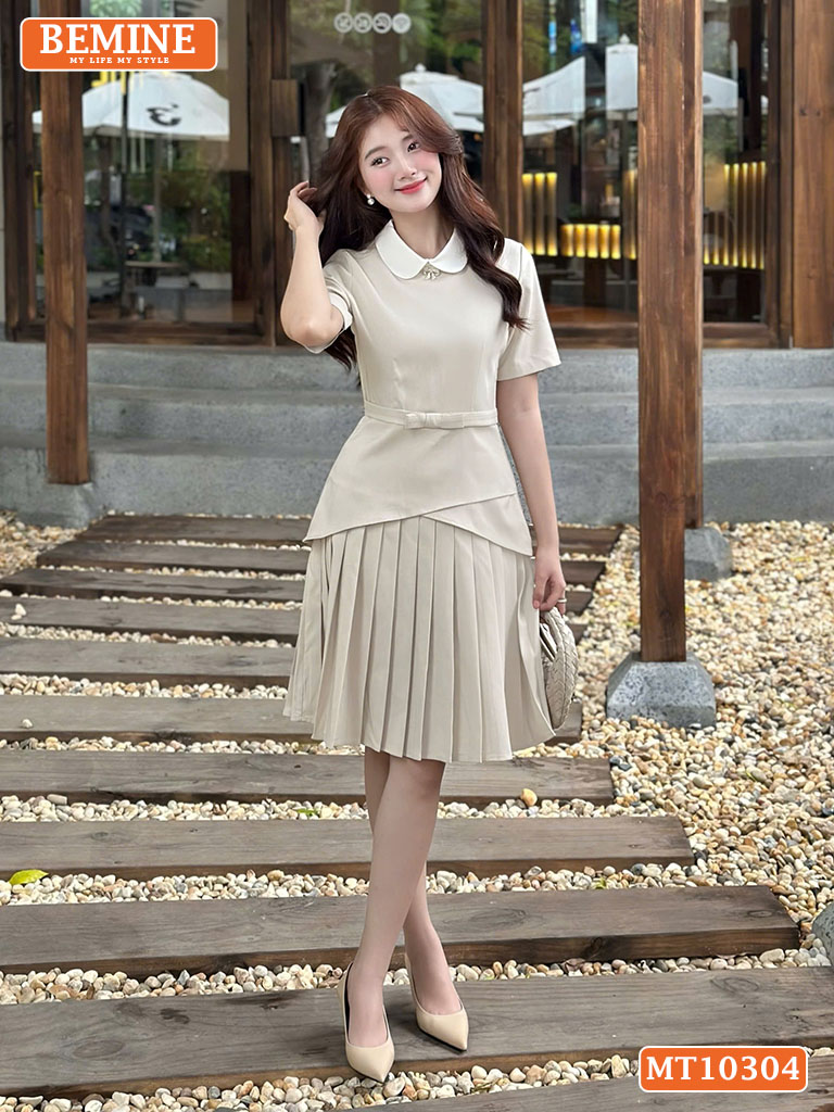 Đầm thiết kế BEMINE cổ sen kiểu váy xếp ly MT10304