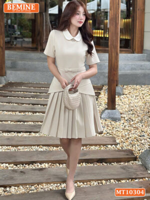Đầm thiết kế BEMINE cổ sen kiểu váy xếp ly MT10304
