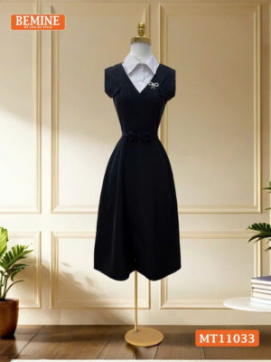 Đầm thiết kế BEMINE cổ sơ mi phối sọc MT11033