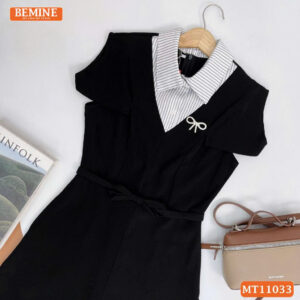 Đầm thiết kế BEMINE cổ sơ mi phối sọc MT11033