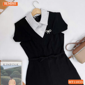 Đầm thiết kế BEMINE cổ sơ mi phối sọc MT11033