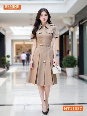 Đầm thiết kế BEMINE cổ sơ mi tùng xếp ly MT11037