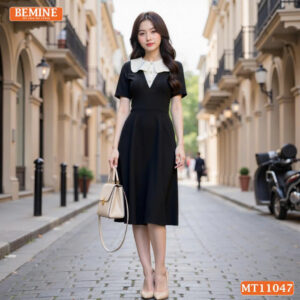 Đầm thiết kế BEMINE cổ tròn phối cách điệu MT11047