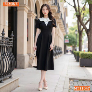 Đầm thiết kế BEMINE cổ tròn phối cách điệu MT11047