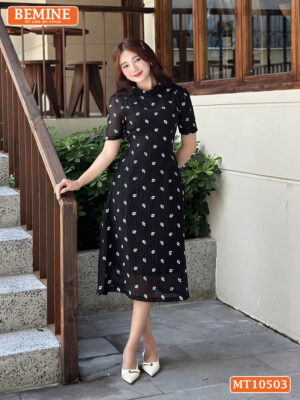 Đầm thiết kế BEMINE cổ tròn voan hoa MT10503