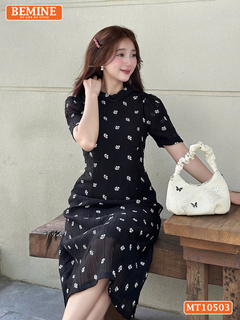 Đầm thiết kế BEMINE cổ tròn voan hoa MT10503