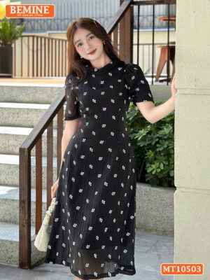 Đầm thiết kế BEMINE cổ tròn voan hoa MT10503