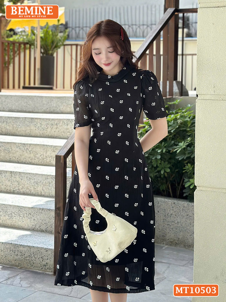 Đầm thiết kế BEMINE cổ tròn voan hoa MT10503
