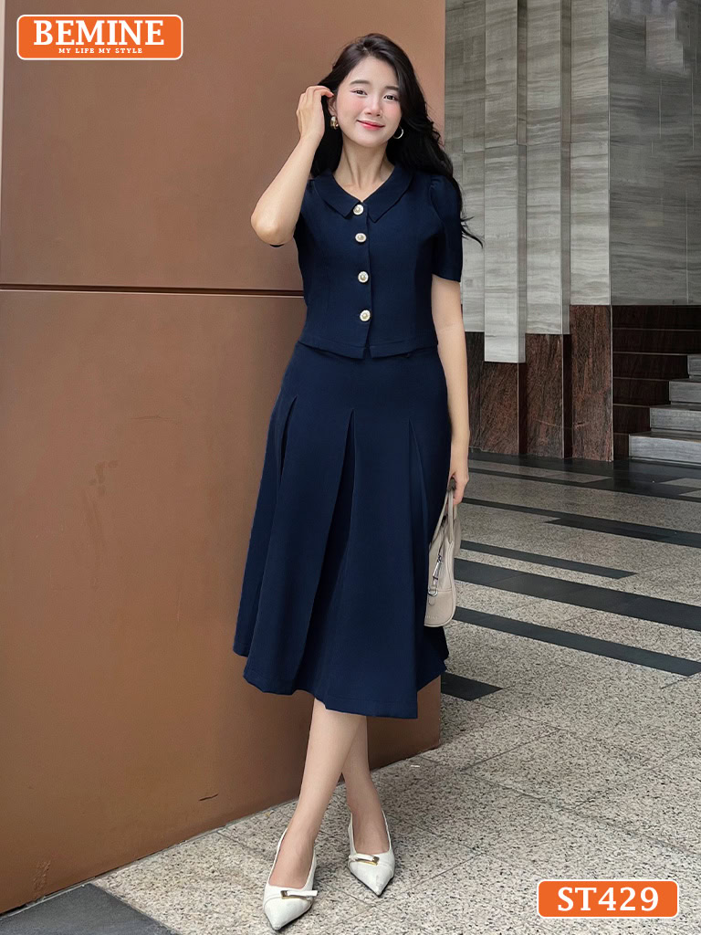 Set thiết kế BEMINE cổ đức chân váy xếp ly ST429