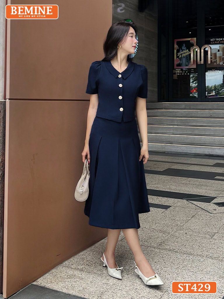 Set thiết kế BEMINE cổ đức chân váy xếp ly ST429