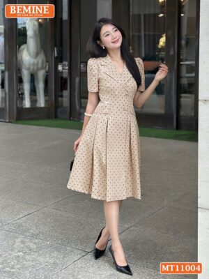 Đầm thiết kế BEMINE cổ vest chấm bi MT11004 hình ảnh
