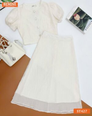 Set thiết kế tơ voan BEMINE áo chân váy dài ST427 hình ảnh