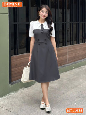 Đầm thiết kế BEMINE cổ đức cavat giả MT11058