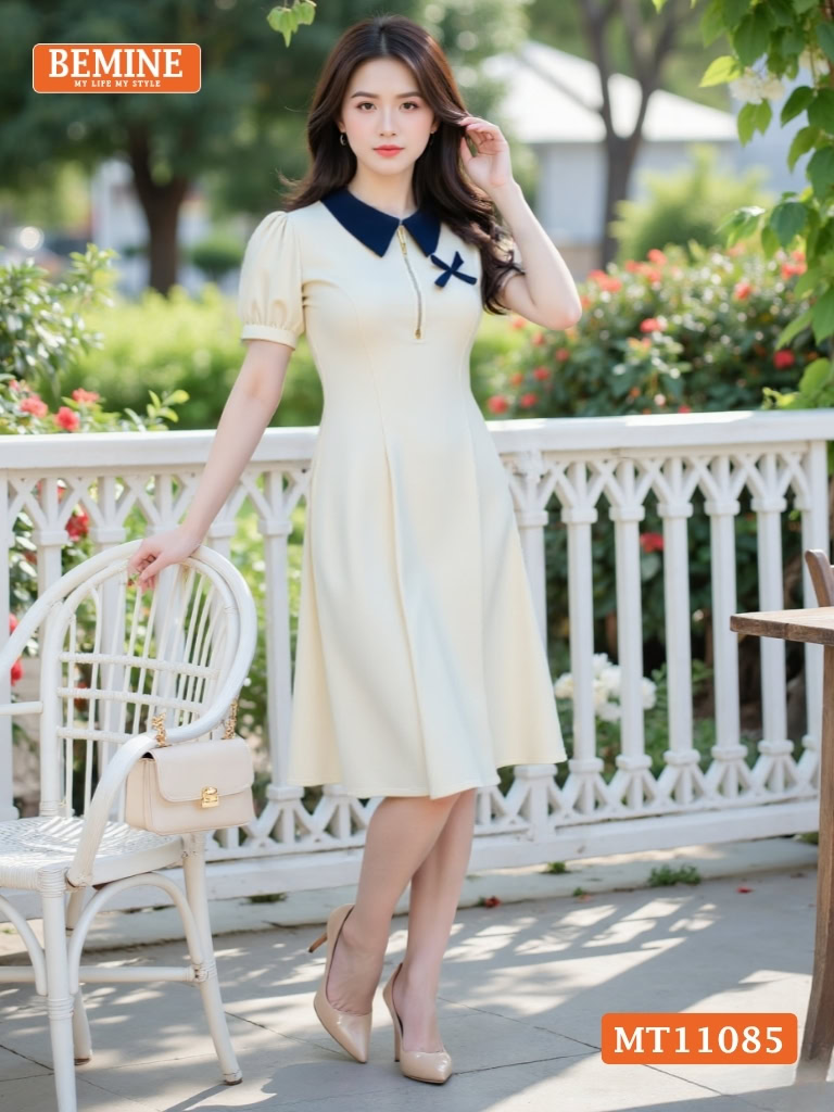 Đầm thiết kế BEMINE cổ đức dây kéo trước MT11085