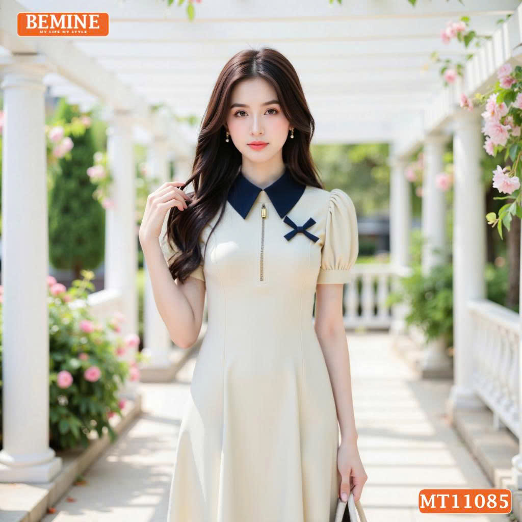 Đầm thiết kế BEMINE cổ đức dây kéo trước MT11085