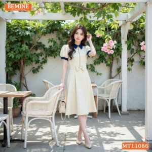 Đầm thiết kế BEMINE cổ đức dây kéo trước MT11086