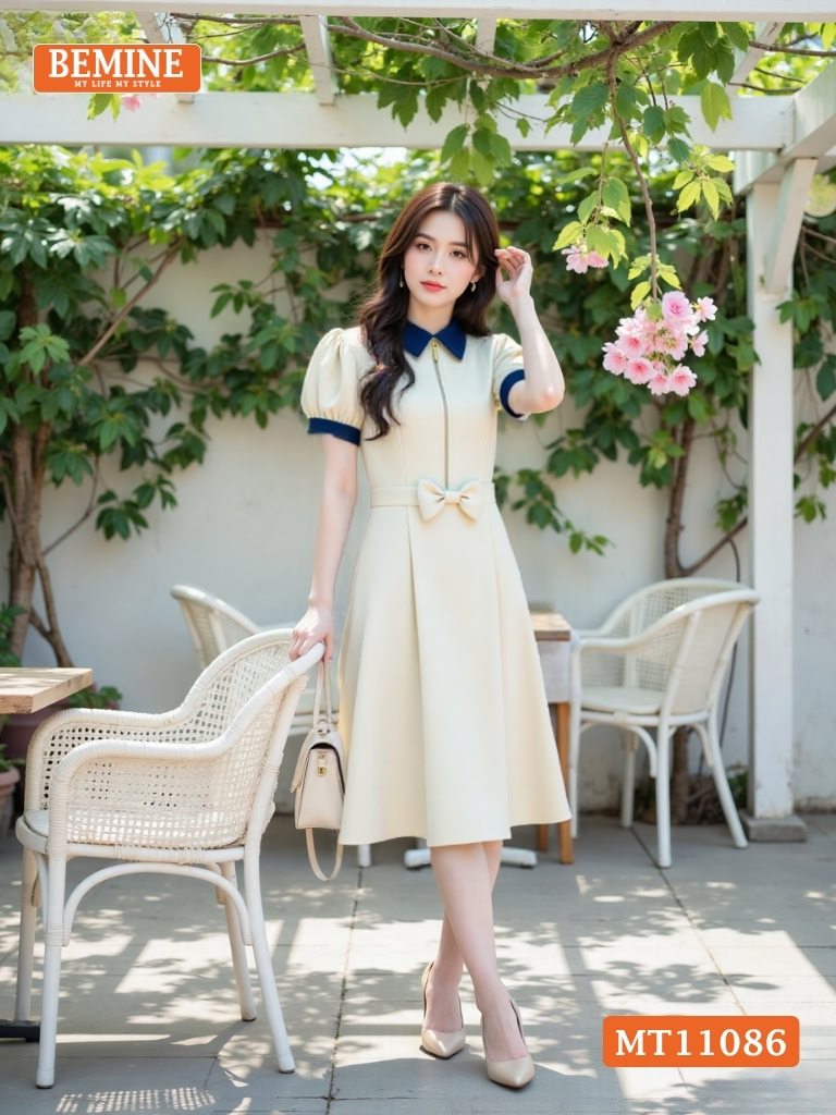 Đầm thiết kế BEMINE cổ đức dây kéo trước MT11086