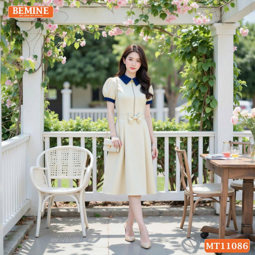 Đầm thiết kế BEMINE cổ đức dây kéo trước MT11086