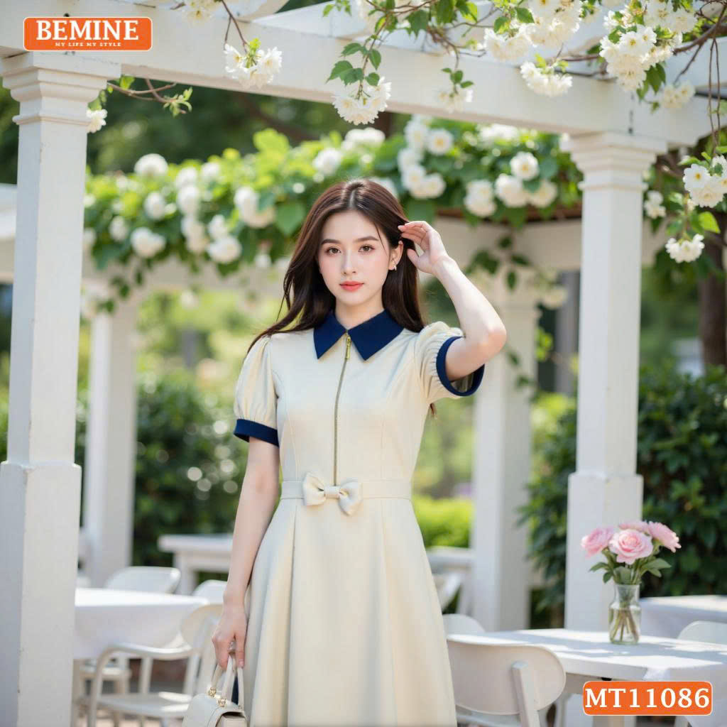 Đầm thiết kế BEMINE cổ đức dây kéo trước MT11086