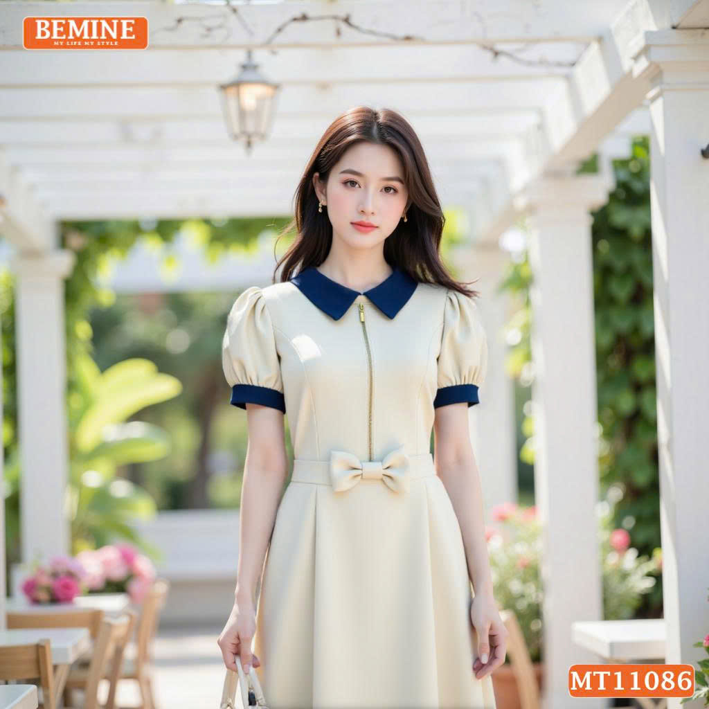 Đầm thiết kế BEMINE cổ đức dây kéo trước MT11086