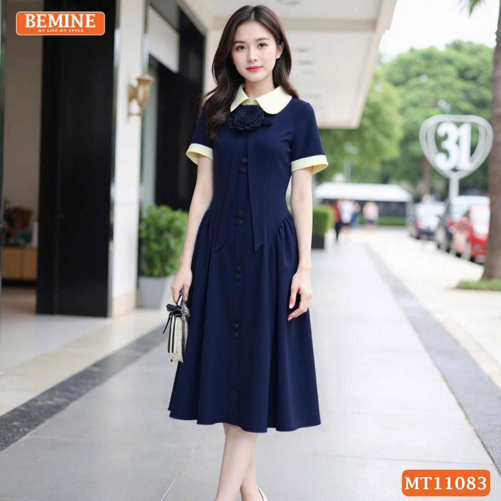 Đầm thiết kế BEMINE cổ sen đính hoa MT11083