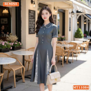 Đầm thiết kế BEMINE cổ sen kiểu viền ren MT11084