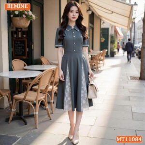 Đầm thiết kế BEMINE cổ sen kiểu viền ren MT11084