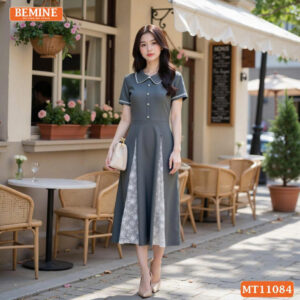 Đầm thiết kế BEMINE cổ sen kiểu viền ren MT11084