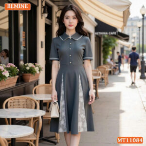 Đầm thiết kế BEMINE cổ sen kiểu viền ren MT11084