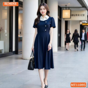 Đầm thiết kế BEMINE cổ sơ mi phối đính cúc MT11095