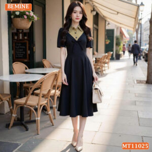Đầm thiết kế BEMINE cổ sơ mi phối đính nơ MT11025