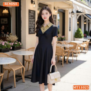Đầm thiết kế BEMINE cổ sơ mi phối đính nơ MT11025