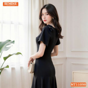 Đầm Thiết Kế BEMINE Cổ Vuông Nơ Vai MT11098