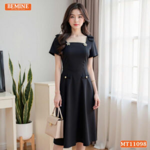Đầm Thiết Kế BEMINE Cổ Vuông Nơ Vai MT11098