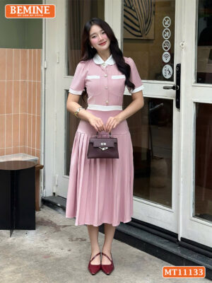 Đầm thiết kế BEMINE cổ sen tùng xếp ly MT11133 hình ảnh