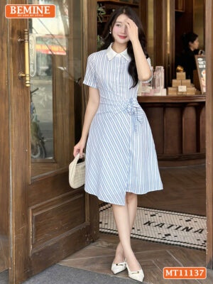 Đầm thiết kế BEMINE cổ đức nơ eo vạt chéo MT11137 hình ảnh