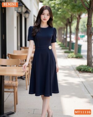 Đầm thiết kế BEMINE cổ tròn chỉ chạy viền MT11116 hình ảnh
