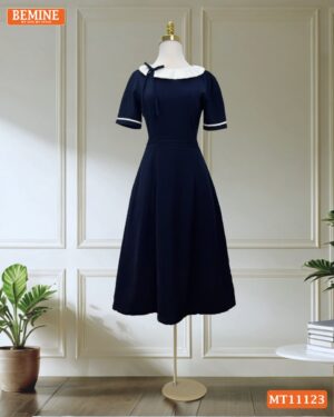Đầm thiết kế BEMINE cổ kiểu lệch đính nơ MT11123 hình ảnh