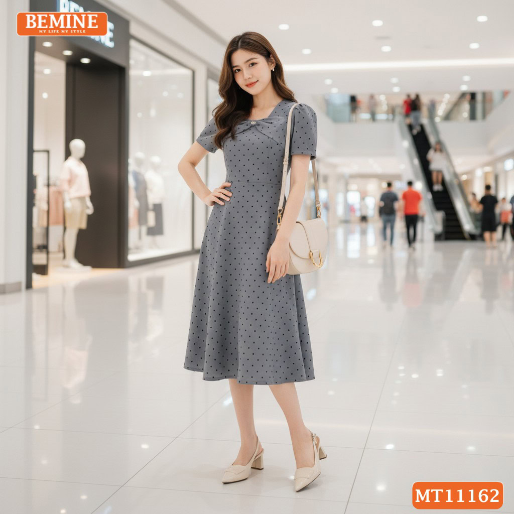 Đầm thiết kế BEMINE cổ vuông nơ cách điệu MT11162