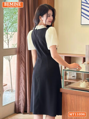 Đầm thiết kế BEMINE cổ sơ mi phối giả yếm MT11096