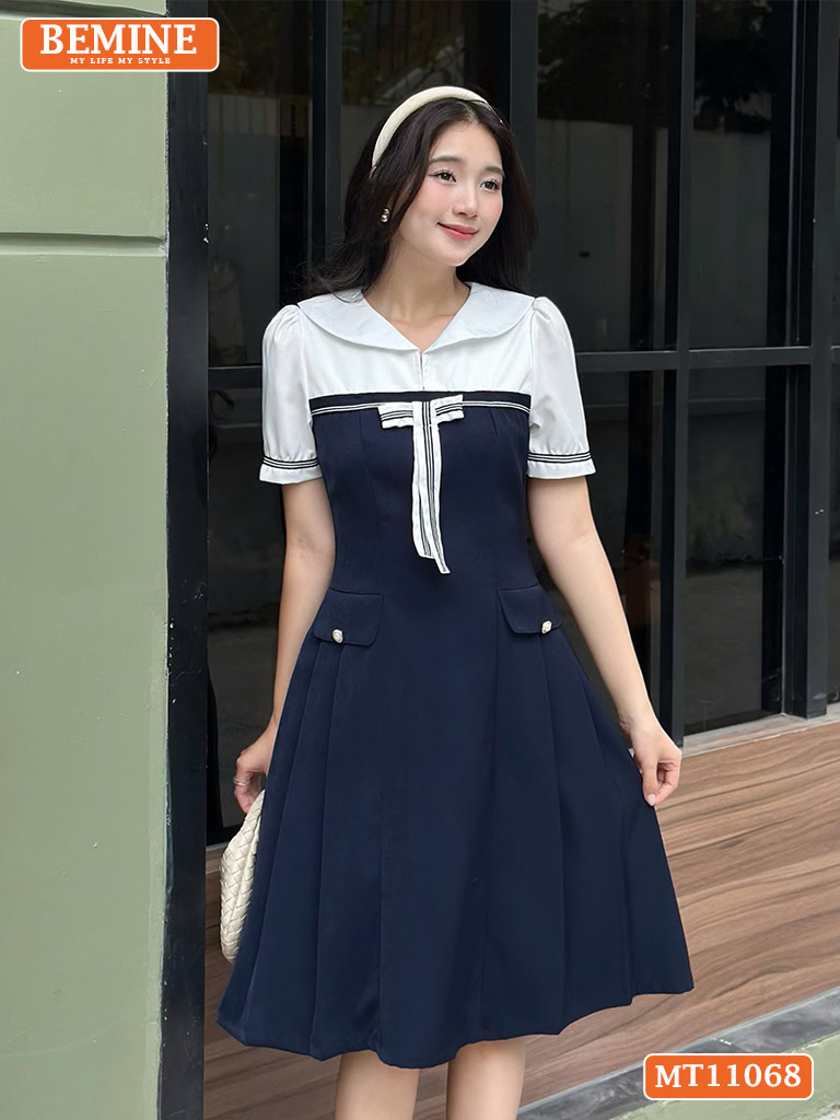 Đầm thiết kế BEMINE cổ thủy thủ đính nơ MT11068