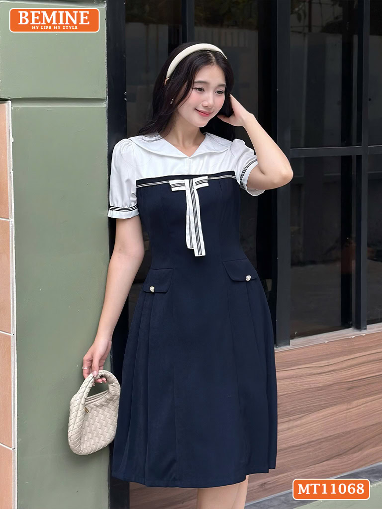 Đầm thiết kế BEMINE cổ thủy thủ đính nơ MT11068